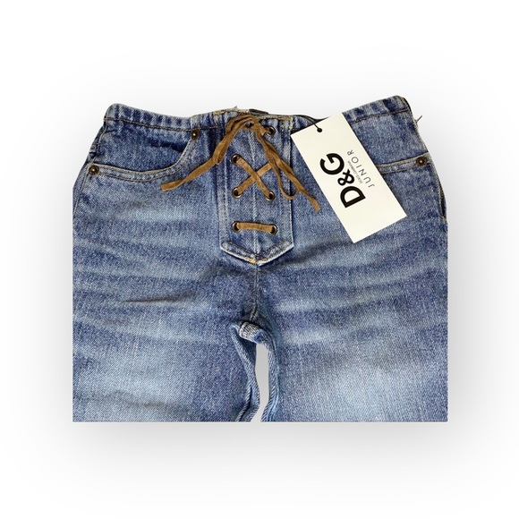 new Y2K Dolce & Gabbana D&G Junior ☻ Tie Front Denim Jeans ☻ Medium Blue ☻ 5 10 - Picture 4 of 16